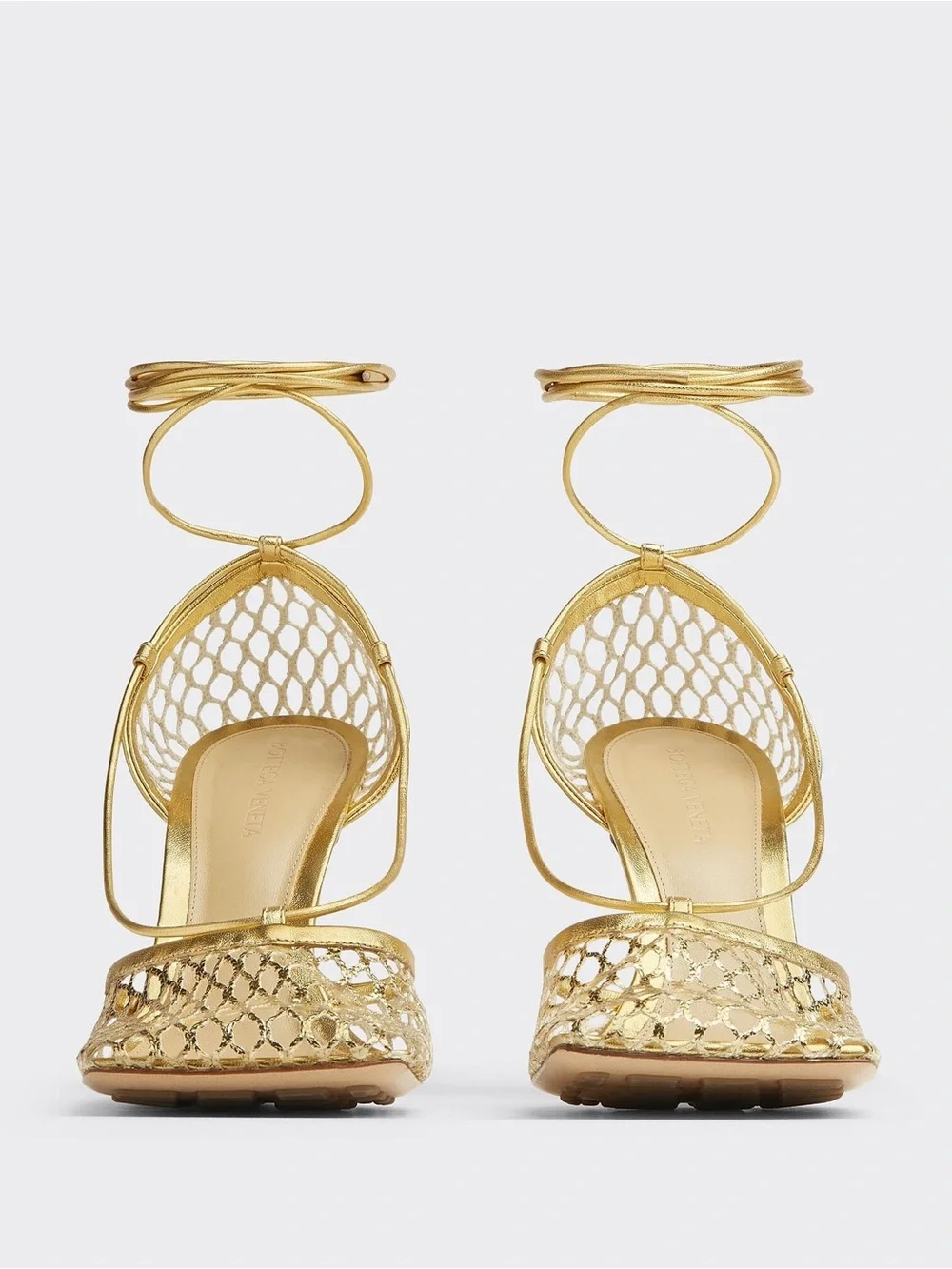 Bottega Veneta Metallic Gold Mesh Lace-Up Heels